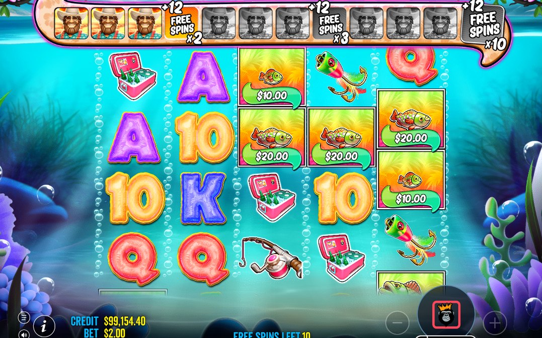 Wild-fiskaren samlar in kronvärdena under Free Spins