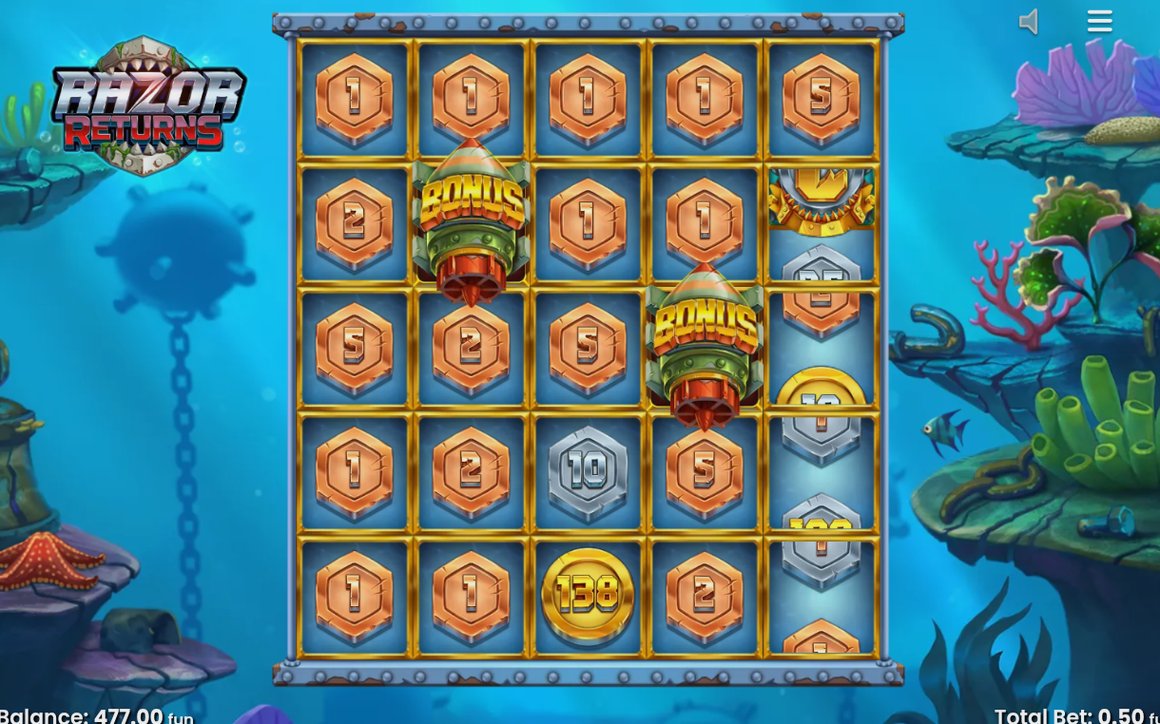 Bonusrunda med Torpedo Symbols synliga på spelplanen